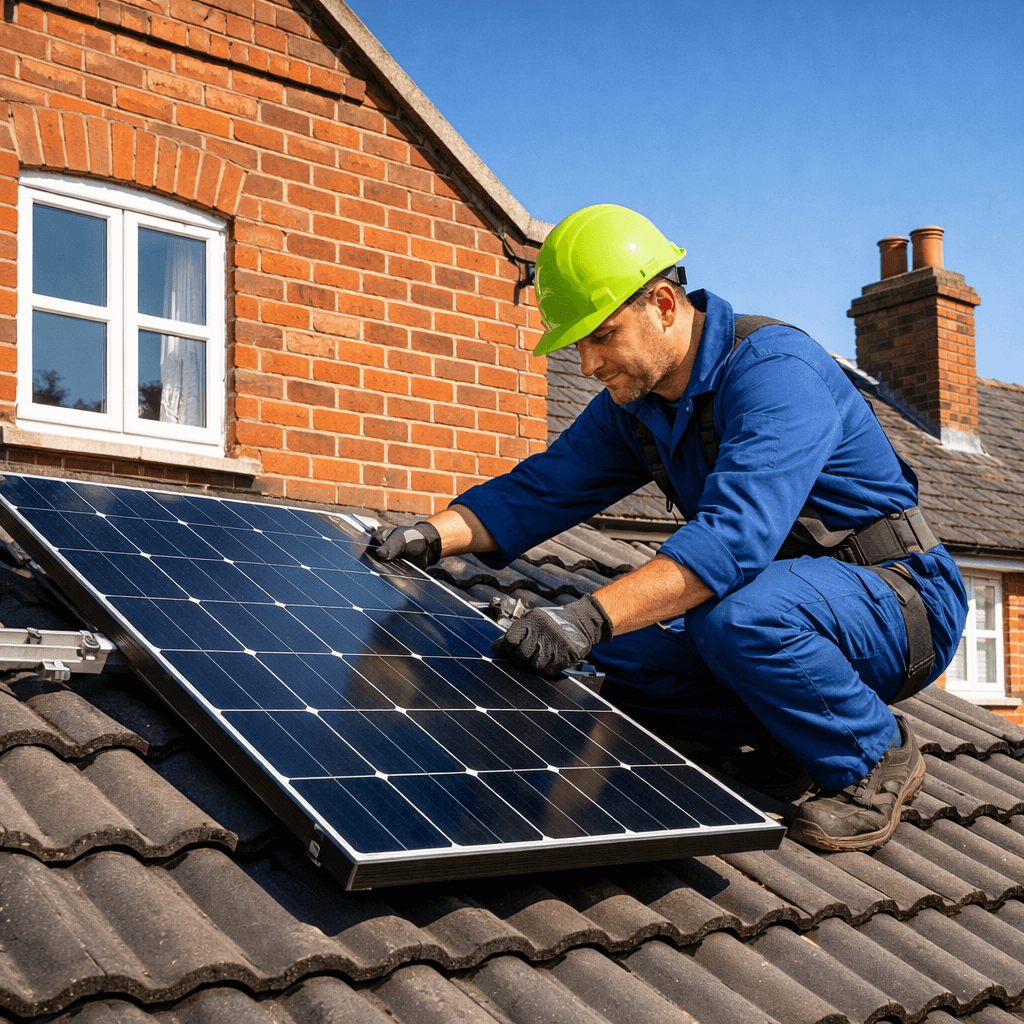Improveasy Home Energy Upgrade man installing solar panels