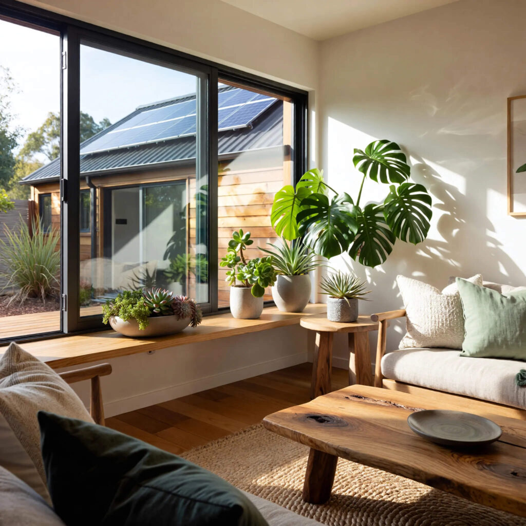 A sustainable house with solar panels