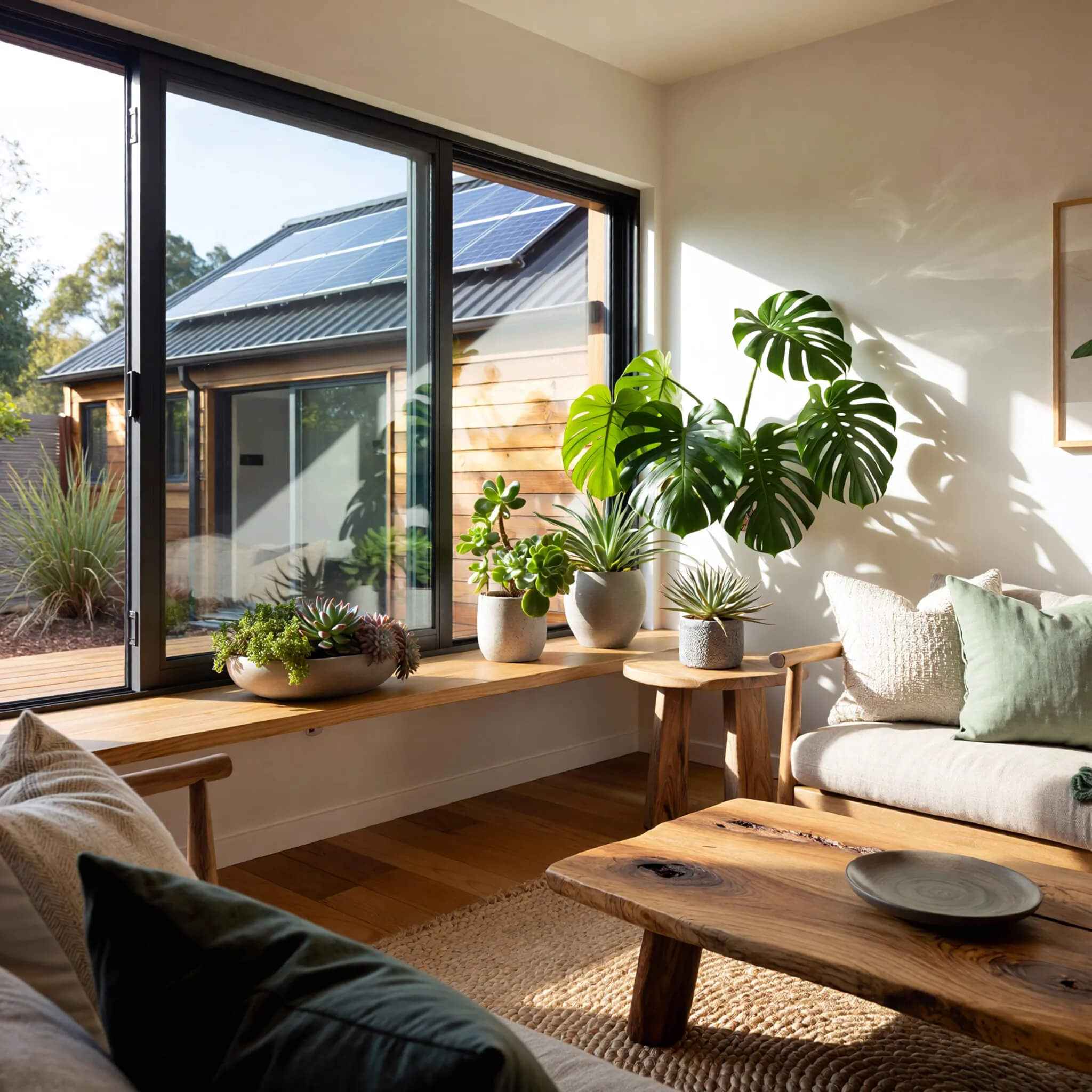 A sustainable house with solar panels