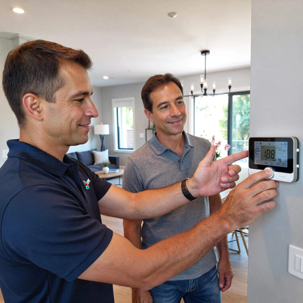 improveasy staff memeber handingover the air source heat pump