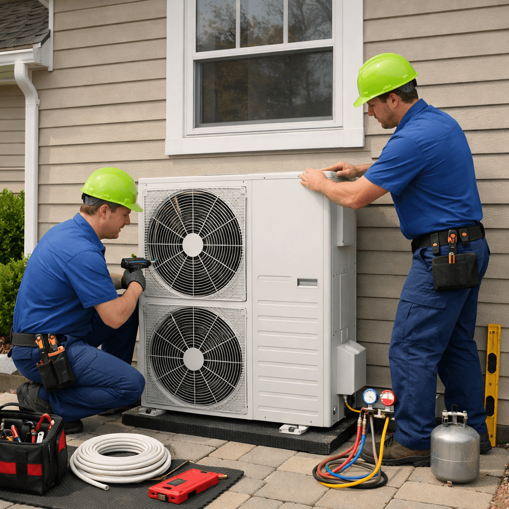 Improveasy staff install an air source heat pump