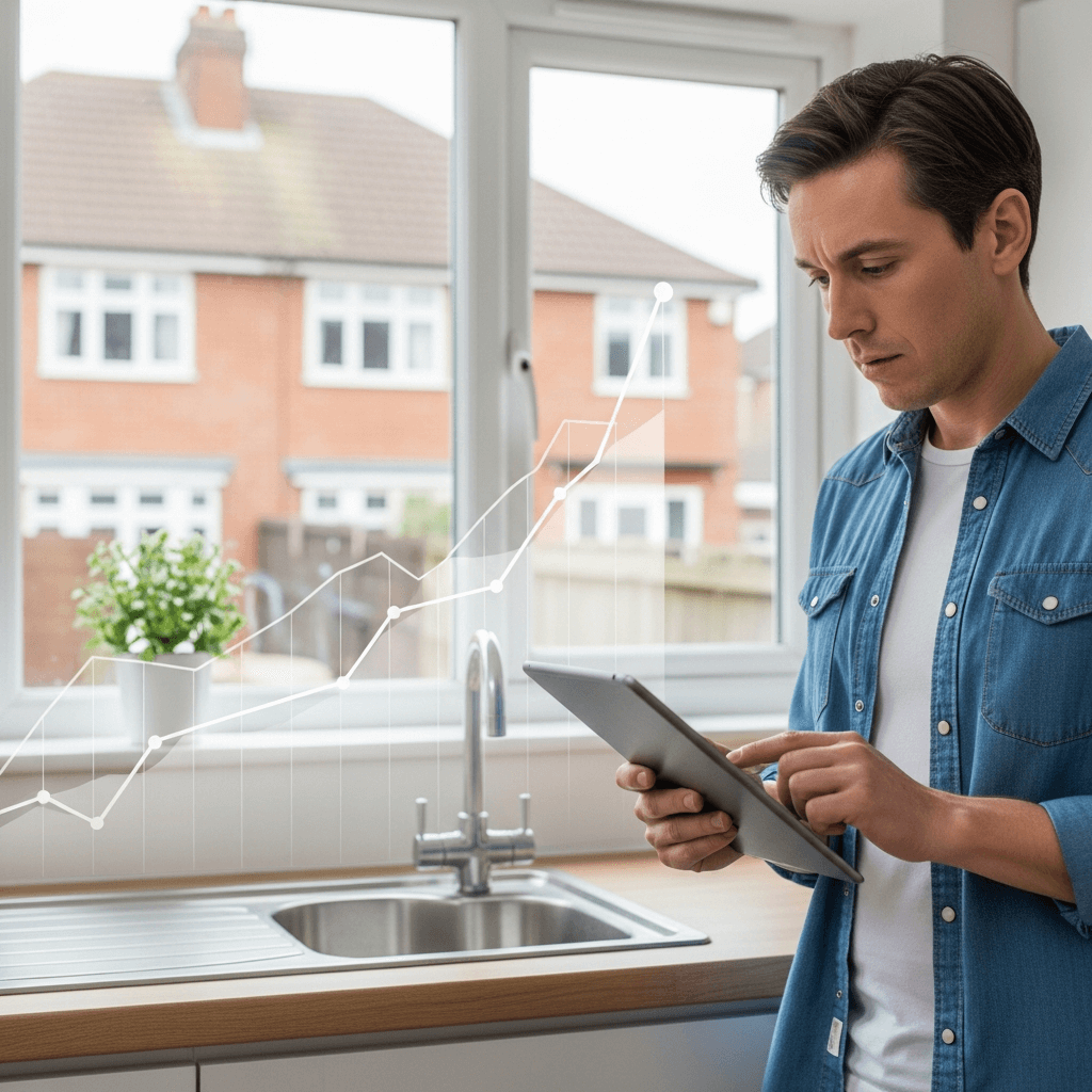 Improveasy man looking at rating on tablet