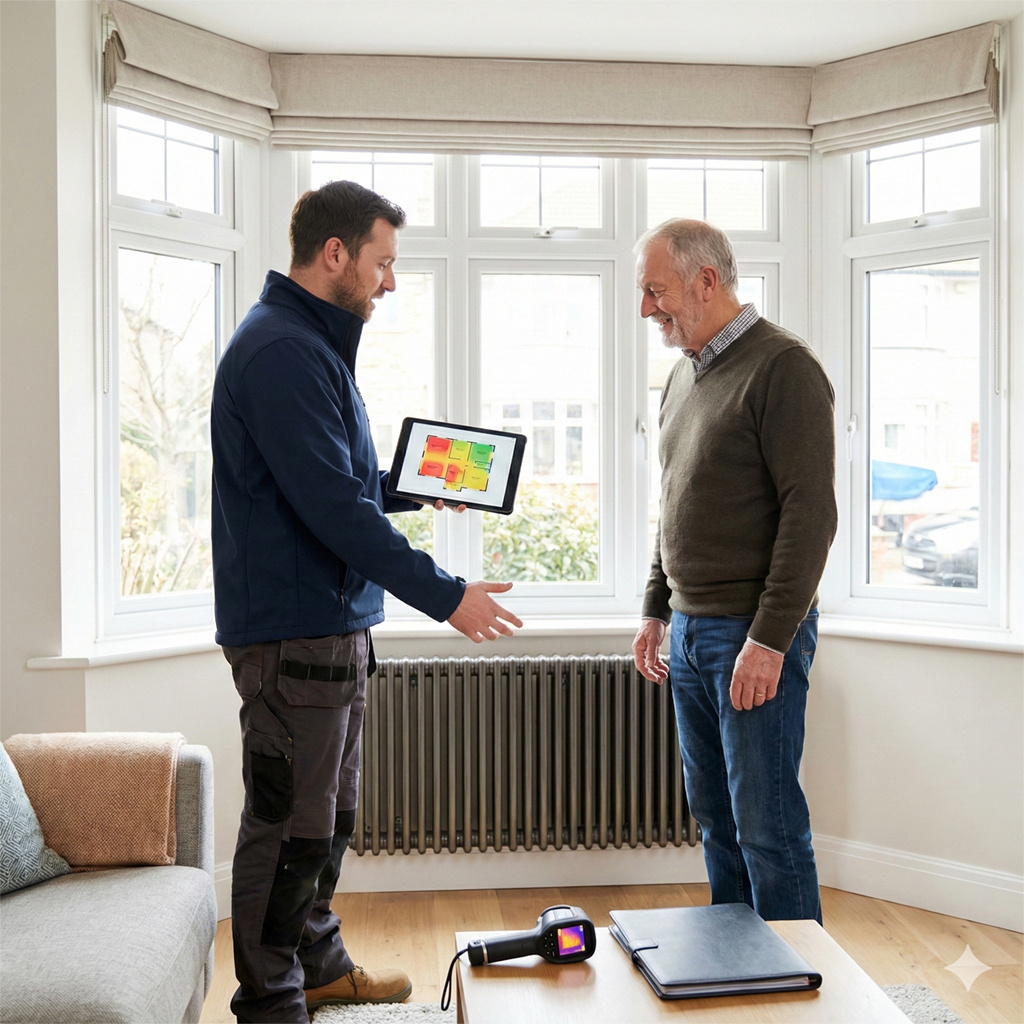 Recommendation of suitable energy efficiency upgrades by Improveasy surveyor to man