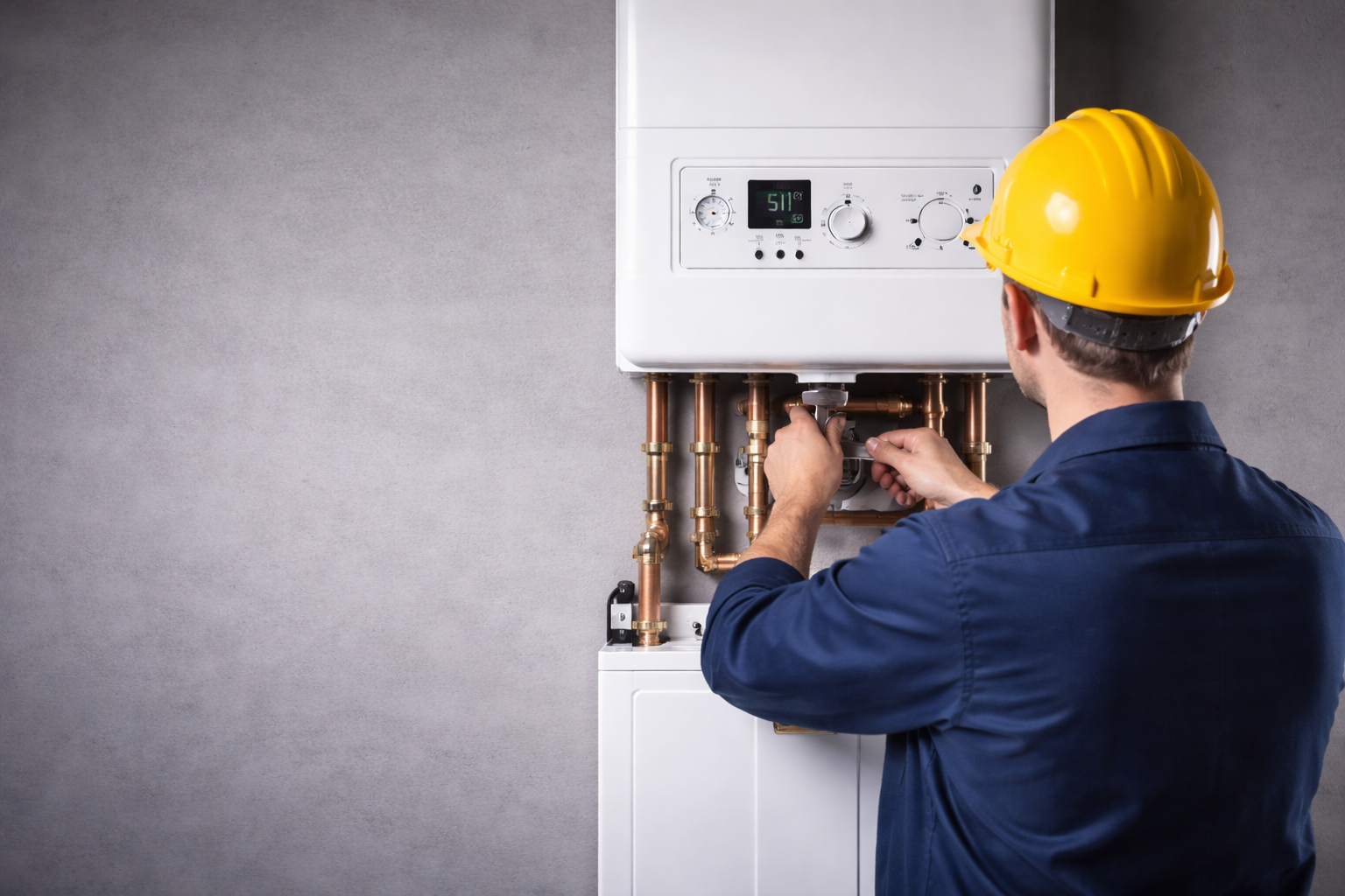Gas Safe engineer installing a modern gas boiler in a UK home